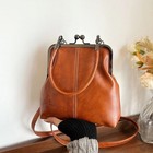 Vintage Brown Kiss Lock Frame Bag Retro Women Shoulder Crossbody Clutch Purse
