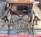 Antique Elias Howe Treadle Sewing Machine Cast Iron Base Table Wood Cabinet