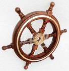Vintage Style 18  Brass   Wood Ship Wheel Helm Nautical Home Decor Boat Steering