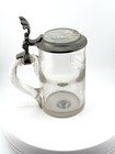 Antique German Etched Glass Beer Stein Pewter Lid Handled Mug 1 2l  1900s