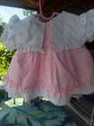 Vintage 2pc Pink White Embroidered Hearts Mayfair  Girls Dress 6-9mo Lace Ruffle