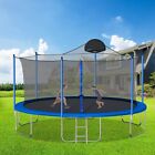 14ft Trampoline With Safety Enclosure Net Spring Pad Ladder Basketball Hoop