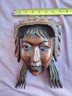 Vintage Chinese Hand Carved Wood Empress Face Mask Headdress Birds Wall Hanging