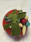 Vintage Sewing Tomato Pin Cushion With Strawberry Embellesed W fruit Ribbon