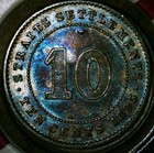 1895 Straights Settlements 10c Silver Victoria Multi Chop Marks Blue Toned Xf au