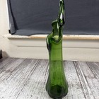Vintage Hand Blown Swung Glass Mcm Emerald Green Finger Vase 10  Tall