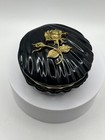 Vintagehinged Trinket jewelry Box Vintage Plastic Black Decorative Gold Flowers