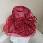 Burgundy Wine Red Organza Kentucky Derby Hat Wide Brim Church Wedding Fascinator