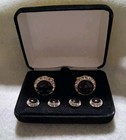 Mib Round Austrian Crystal Tuxedo Studs   Cuff Links Black Xmas Prom New Year 