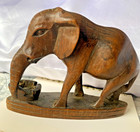 Vintage Wooden Elephant Statue Hand Carved Solid Wood No Tusks