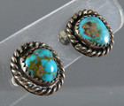 Navajo Sterling Silver Screw Back Earrings Gorgeous Blue Turquoise Saw Tooth Set