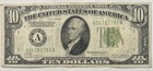 1928 -b  10 Dollar Federal Reserve  Green  Seal Note Boston    fine  