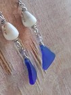 Genuine Sea Glass Earrings Aloha Hawaii Beach Casual Elegant Cobalt Blue Shells