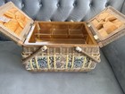Vintage Woven Wicker Sewing Basket Box Tapestry Floral
