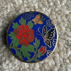 Vintage Enamel Pill Box Blue With Floral Design Deep Trinket Metal