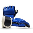 Mma Grappling Gloves Blue Leather Mixed Martial Arts Training Fight Glove Men