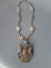Vintage Peruvian inca 2 Headed Eagle   Sun llama necklace embossed cast Bronze