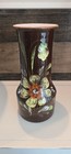 Vintage Mid Century Modern Italian Art Pottery 1960-70s Brown Orange Floral Vase