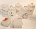Antique Newborn Baby Nursery Apothecary Handpainted Glass Vanity Set   Carrier