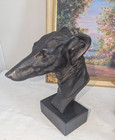 Striking Art Deco Style Cast Metal Greyhound Whippet Bust On Black Marble