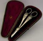 Cased Set Of Victorian English Sterling Silver Grape Shears 1883 Antique Superb