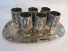 Vintage Alpaca Mexico Abalone Shell Silver Cordial Goblets Set 6   Tray Mcm