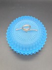 Vintage Indiana Glass Blue Matte Satin Diamond Point Vanity Jar Trinket Dish 