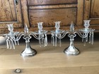 Pair Of Antique Hawkes Sterling Silver Crystal Prism Candelabra Candle Holders