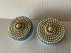 Vtg 1950s Vanity Powder Trinket Pill Box Faux Pearls Lot Of 2 Hard Plastic Blue