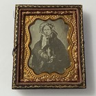 1840s Antique Daguerreotype Woman In Fur Coat   Poke Bonnet Holding Dag  Photo
