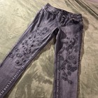  Women s Charcoal Embroidered Skinny Jeans Floral Stretch Denim