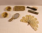 Antique Doll Size Vanity Dresser Set  Green Marble Look  7 Pcs  Plastic