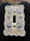 Vintage Kelvins Bone China Light Switch Plate Made In Japan White Blue Flowers