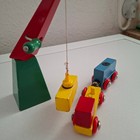 Vintage Brio Wooden Train Set - Rare Square Base Magnetic Crane   Freight Train 