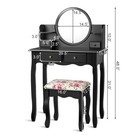 Makeup Dressing Table  Cushioned Seat Vanity Table Set W  Drawers Oval Mirror