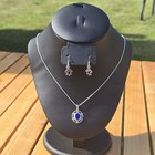 Sterling Silver Lapis Lazuli Necklace Earrings Set 18  Chain 925 Artisan Crafted