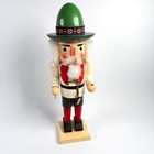 Vtg Wooden Nutcracker Figure Green Hat White Beard Watch German Style