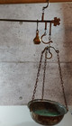 Antique Rustic Brass   Iron Hanging Beam Balance Scale Pan   Weight Patina