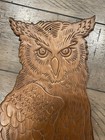 Vintage 1970   s Hand Carved Wooden Owl Figure Plaque Wall Hanging Boho Decorative
