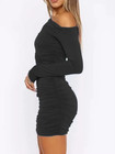 Women s Sexy Elegant Off Shoulder Long Sleeve Ruched Bodycon Party Mini Dresses