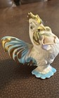 Vintage Hagen Renaker Pink Gold Blue Rooster W Rose Figurine