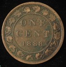 1888 Canadian Canada One 1 Cent Penny Old Head Large Cent Coin Vf Condition