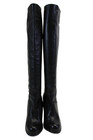 Chuckies Women s Round Toe Pull-on Leather Wedge Knee High Boots Black Size 36 5