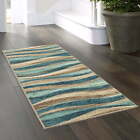 Mainstays Geometric Blue Brown Waves Indoor Hallway Runner Rug 1 10 x5  Durable