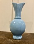 14-1 2  Vtg Powder Blue Fluted Bulb Vase Drip Glaze Mid Century  Art Pottery Usa