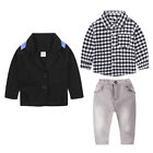 3pcs Baby Boys Dress Suit Coat plaids Shirt denim Pants Set Kids Clothes Outfits