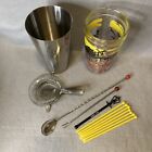 Vintage 5 Piece Paris Cocktail Recipe Glass   Stainless Bar Shaker Set