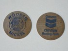 Pair Of Vintage 1970s Chevron Fuel Oils Promotional Wooden Nickels  Indian Head 