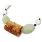 Vintage Ornate Frosted Matte Quartz Crystal Carved Jadeite Carnelian Necklace