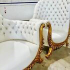 French Style Tufted Chair White Leather Gold Details Rococo Baroque Furniture
